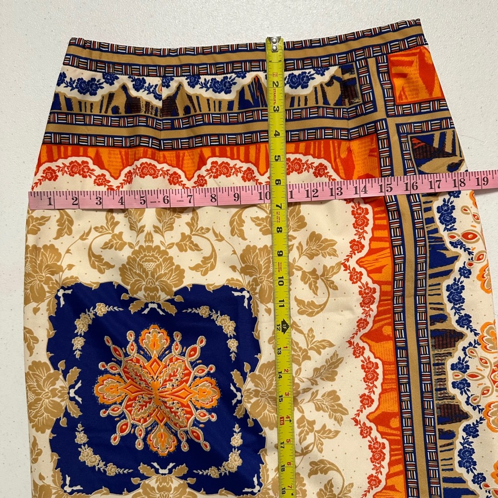 Antonio Melani Baroque Medallion Scarf Print Pencil Skirt Orange Blue Ornate S - Picture 6 of 6